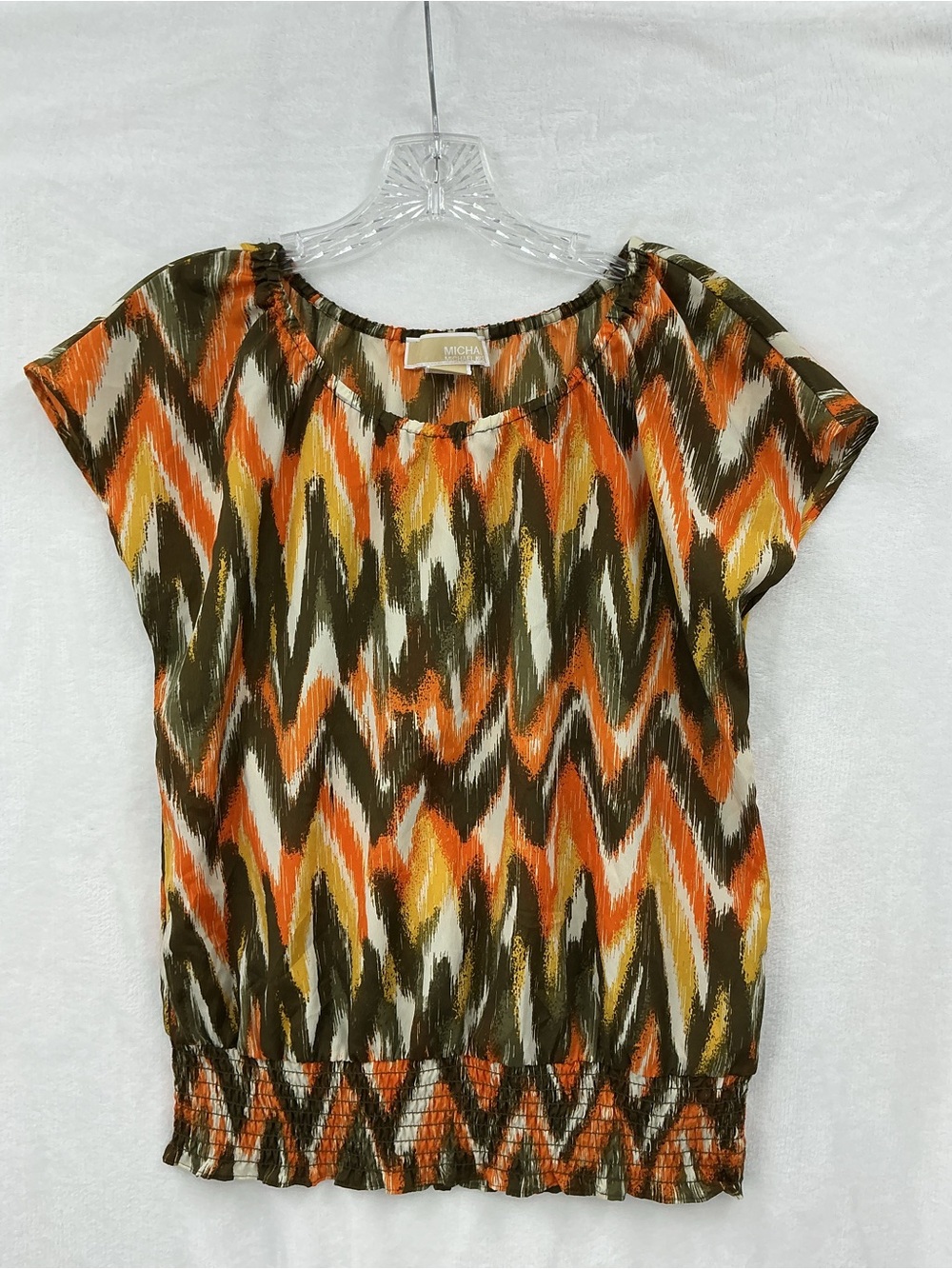 Michael Kors Orange, Yellow & Olive Chevron Short Sleeve Blouse 1206